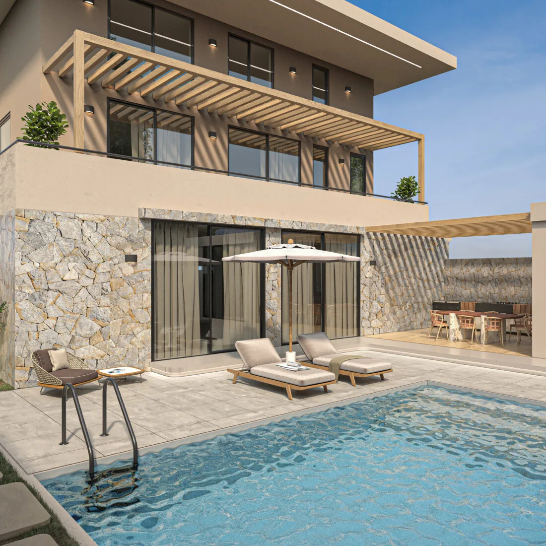Plataria Living Villa House — πέτρινη βίλα με πισίνα κοντά στην Ηγουμενίτσα, Unity Design
