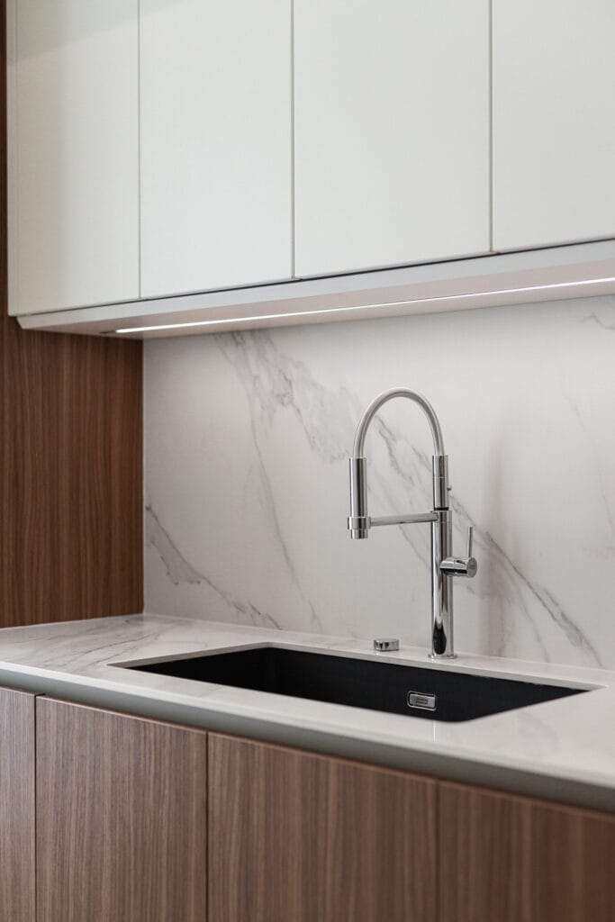 Kitchen detail in marble and timber — Unity Design